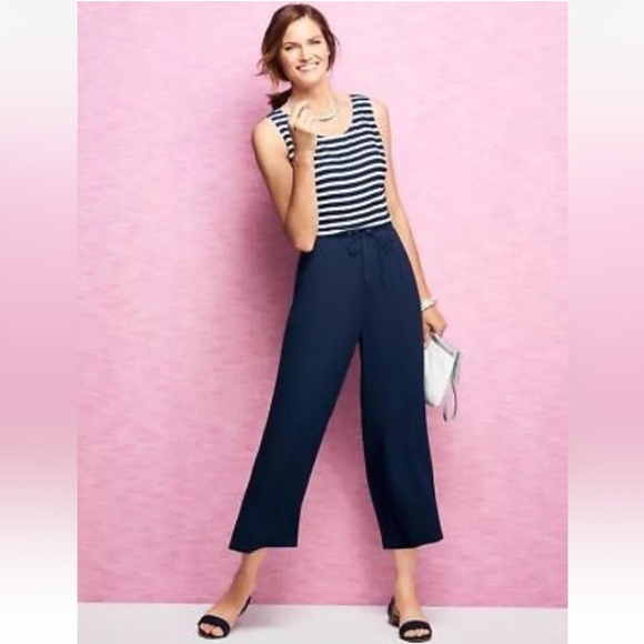 TALBOTS Nautical Sailor Striped Wide Leg Sleeveless Jumpsuit Romper Navy White 8 - Picture 2 of 11